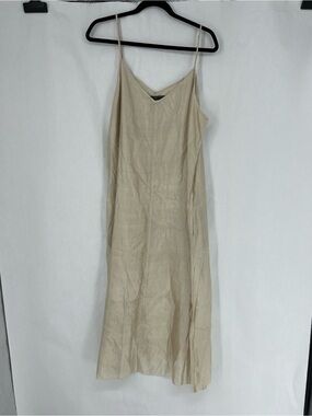 Peruvian Connection Beige 100% silk Slip Dress with Spaghetti Straps